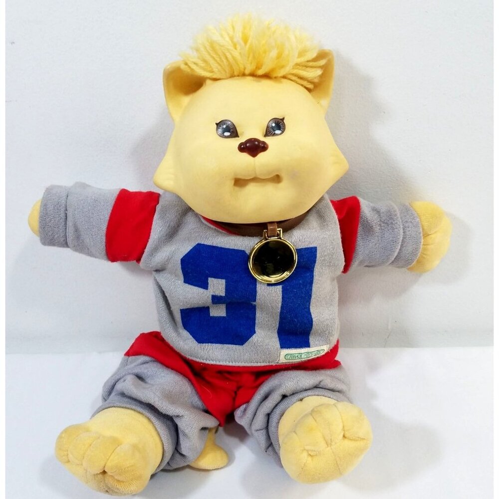 Cabbage Patch Kids Koosas Cat 14in Plush Doll Sweats Red Gray 1983 CPK Outfit